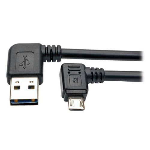Tripp-Lite UR05C-003-RARB | Series Micro USB Cable for Charging (M/M) - Reversible Left/Right USB-A to Right-Angle USB Micro-B, Black, 3 ft. (0.91 m)