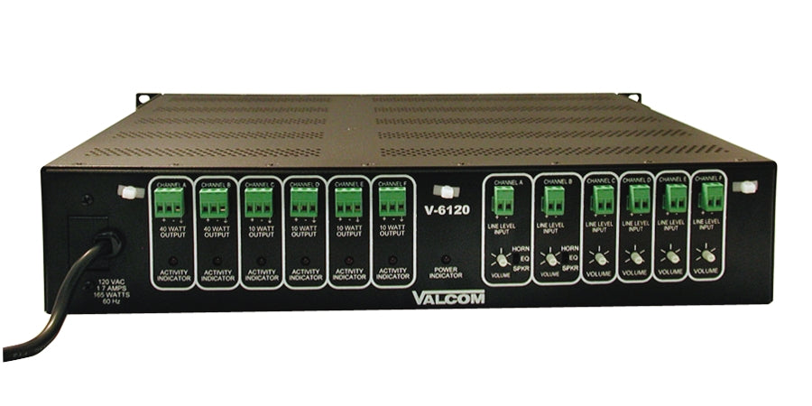 Valcom V-6120 | Channel Amplifier, 120 W Output per Channel, Cat 6 Channel, 25 VDC, 8 Ohm, Screw Terminal, Screw Terminal