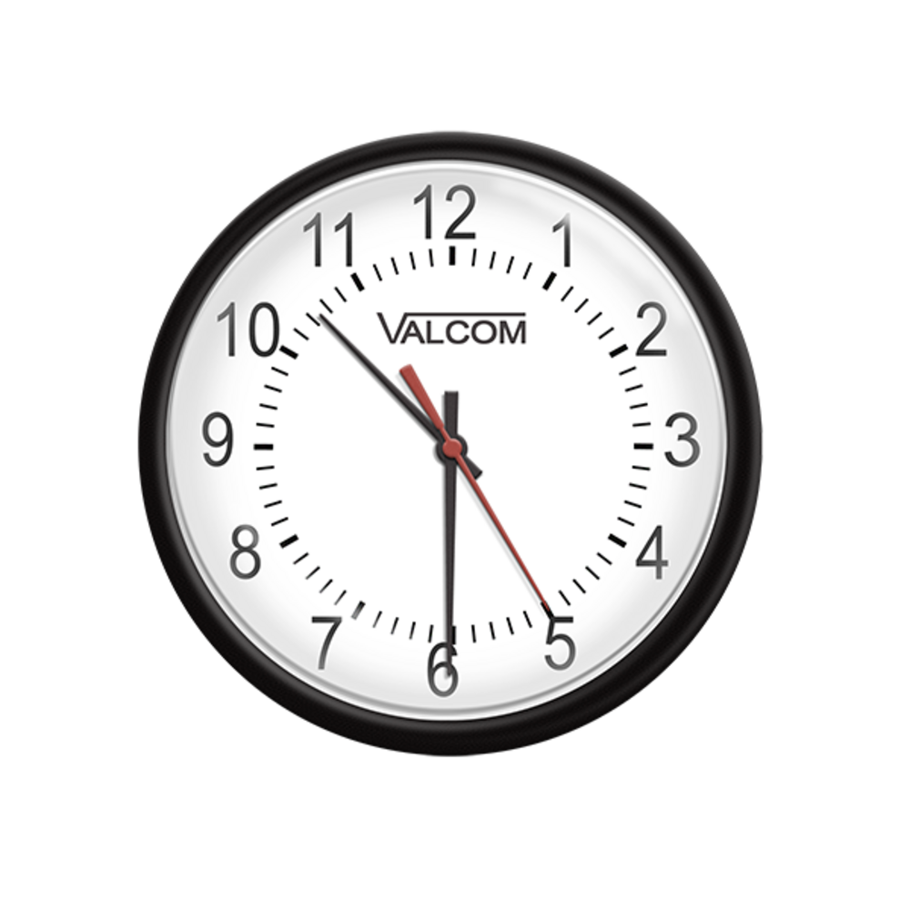 Valcom V-AW12BLP | 12" round wireless clock, black, surface mount, Military Dial