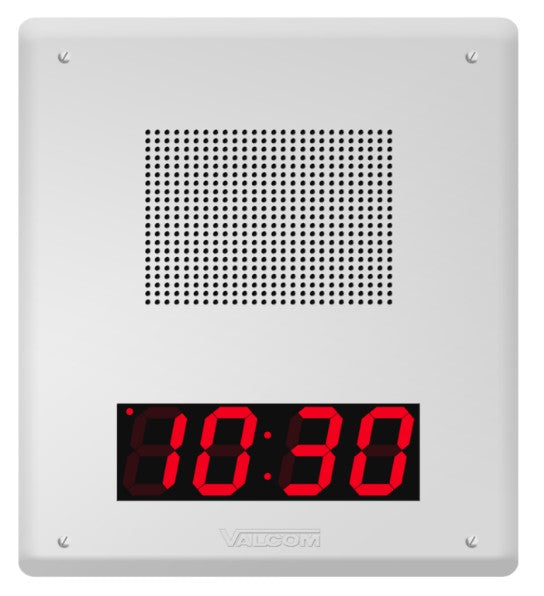 Valcom VIP-429A-D-IC | IP Clock/Speaker, 4-Digits Digital Clock, One-Way or Talkback Programmable, White, InformaCast