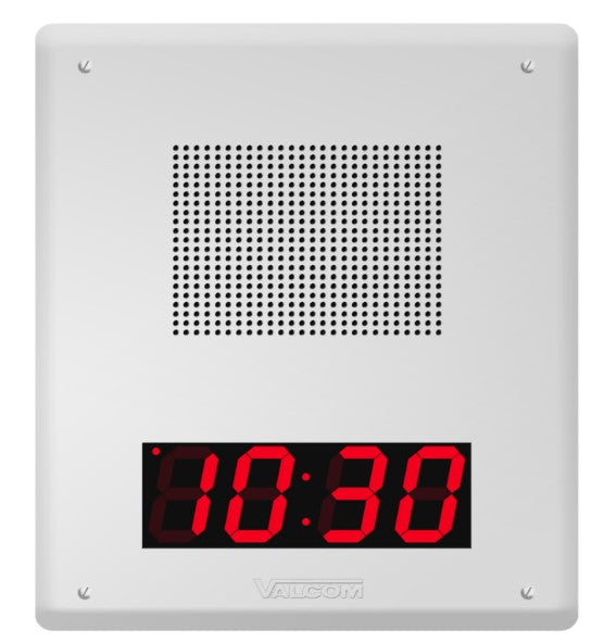 Valcom VIP-429A-D | IP Clock/Speaker, 4-Digits Digital Clock, One-Way or Talkback Programmable, White