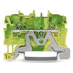 Wago Corporation 2000-1207 | 2-Conductor Ground Terminal Block, 1 mm², Green-Yellow, Ex e II Certified, Push-in CAGE CLAMP