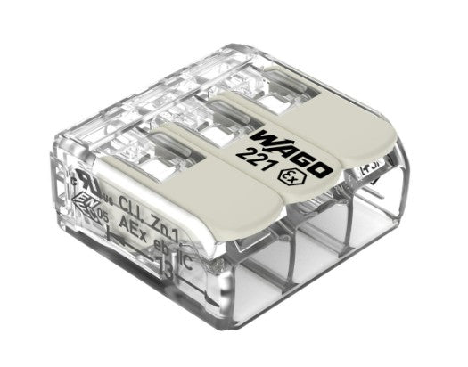 Wago Corporation 221-683 | Compact Splicing connector, 440V, 30A, Transparent, Number of Connections 3