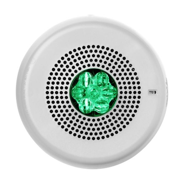Wheelock ELMTSWC-NG | Multitone Fire Horn Strobe 24V (White, Ceiling mounting, Green Lens, No Lettering)