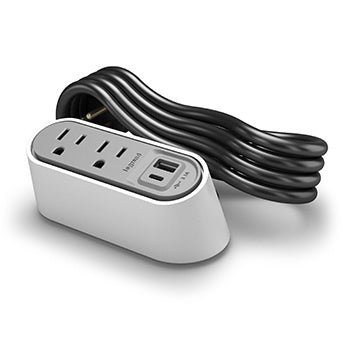 Wiremold WSPC220CWH | Desktop Power Center Slim, 2 Outlets, USB A/C, White, 6ft Cord