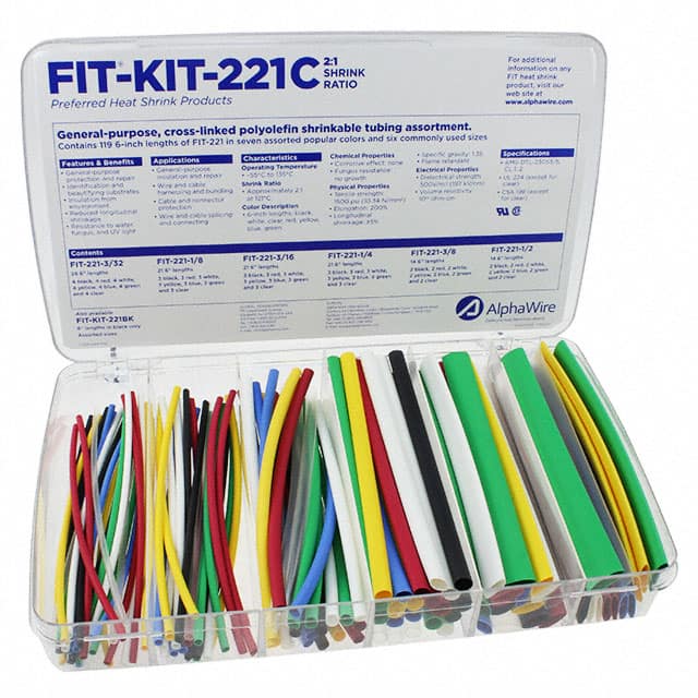 Alpha Wire FKIT221C MC032 | Heat Shrink Kit 2 to 1 Black, Blue, Clear, Green, Red, White, Yellow