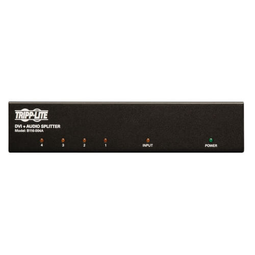 Tripp-Lite B116-004A | 4-Port DVI Splitter with Audio and Signal Booster - Single-Link DVI-I, 1920 x 1200 (1080p) @ 60 Hz, TAA