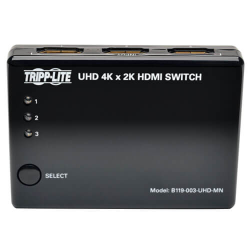 Tripp-Lite B119-003-UHD-MN | 3-Port HDMI Mini Switch with Remote Control - 4K (HDMI F/3xF), 3D, HDCP 1.4, EDID
