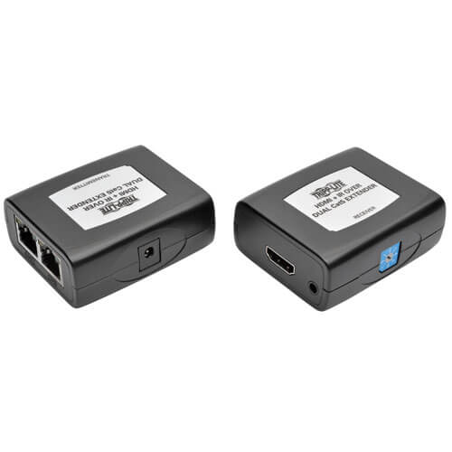 Tripp-Lite B125-101-60-IR | HDMI over Dual Cat5/6 Extender Kit, In-Line Transmitter/Receiver for Video/Audio, IR, Up to 150 ft. (45 m), TAA