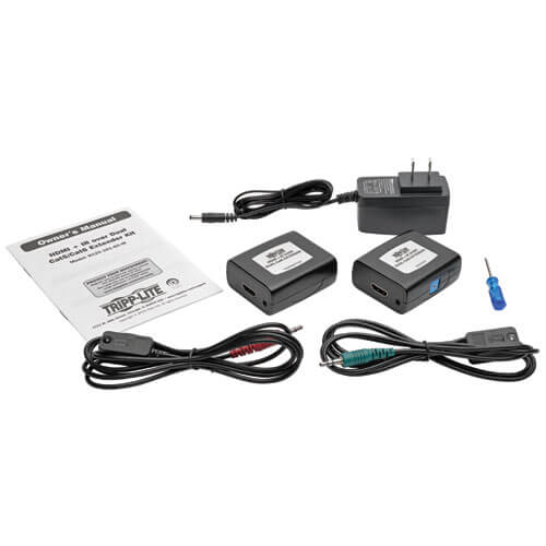 Tripp-Lite B125-101-60-IR | HDMI over Dual Cat5/6 Extender Kit, In-Line Transmitter/Receiver for Video/Audio, IR, Up to 150 ft. (45 m), TAA