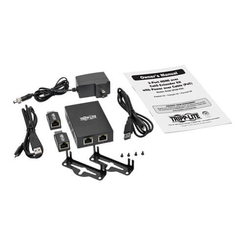 Tripp-Lite B126-2P2M-POC | 2-Port HDMI over Cat5/6 Extender Kit, Box-Style Transmitter, 2 Mini Receivers, PoC, Up to 100 ft. (30 m), TAA