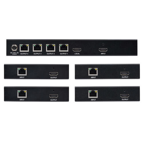 Tripp-Lite B127-004-H4H | 4-Port HDMI over Cat6 Splitter/Extender Kit, Transmitter/4 Receivers, 4K 60 Hz, PoC, HDR, 125 ft., TAA