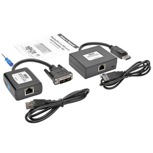 Tripp-Lite B150-1A1-DVI | DisplayPort to DVI over Cat5/6 Active Extender Kit, Pigtail Transmitter/Receiver for Video/Audio, 125 ft. (38 m)