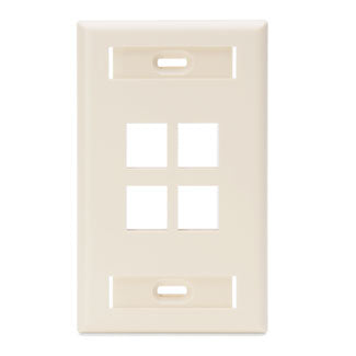 Leviton 42080-4TS | Single-Gang QuickPort Wallplate with ID Windows, 4-Port, Light Almond