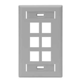 Leviton 42080-6GS | Single-Gang QuickPort Wallplate with ID Windows, 6-Port, Grey
