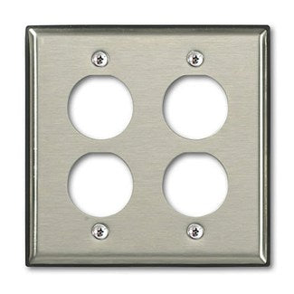 Leviton D6710-2S4 | Dual-Gang Stainless Steel DuraPort Industrial Wallplate, 4-Port