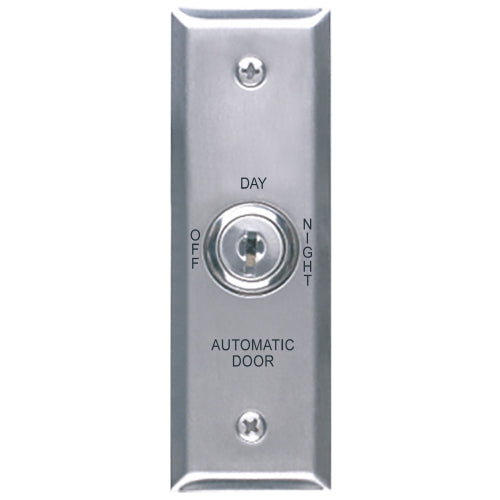Camden Door Controls CM-170/23 | Automatic Operator Control Key Switch, Narrow Stainless Steel Faceplate, 3 Position Switch, Maintained, Off/Day/Night