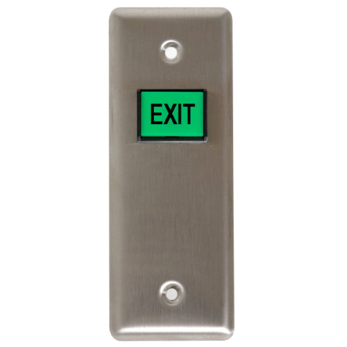 Camden Door Controls CM-310GE | Rectangular Illuminated Switch, Narrow, Green Button (EXIT), SPDT Momentary