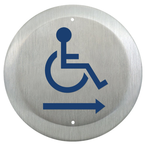 Camden Door Controls CM-40/2AR | 4 1/2" Round Push Plate Switch, SPDT, ADA Logo with Right Arrow, Bright Stainless Steel