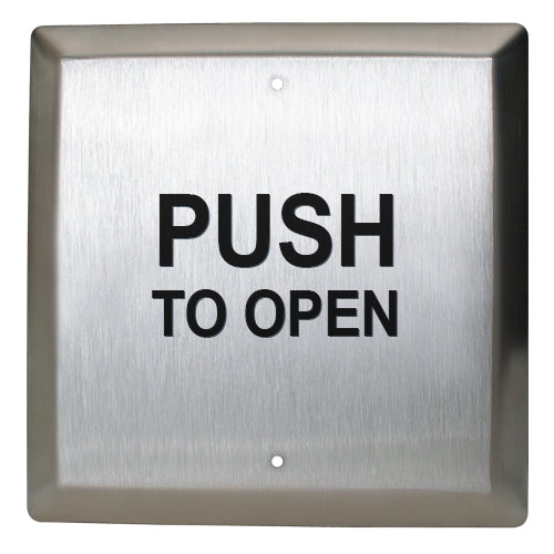 Camden Door Controls CM-45/3-WT | 4-1/2" Square Push Plate Switch, Concealed Screws, PUSH TO OPEN, Stainless Steel, Boot and Water Tight Coating