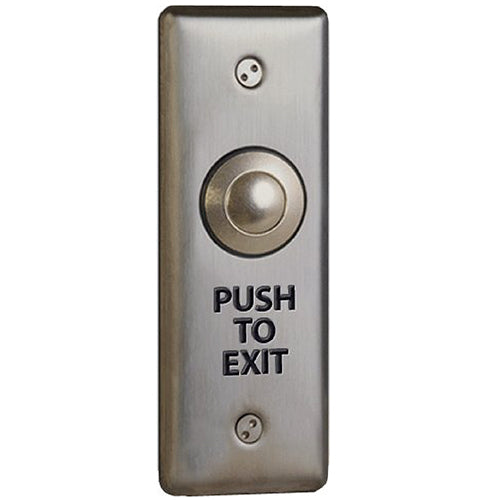 Camden Door Controls CM-9180PTE | Mechanical Vandal Resistant Push/Exit Switch, PUSH TO EXIT, Narrow, DPDT Momentary, Brushed Aluminum