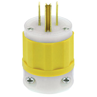 Leviton 5266-CY | 15 Amp, 125 Volt, NEMA 5-15P, 2P, 3W, Plug, Straight Blade, Industrial Grade, Grounding, YELLOW-WHITE