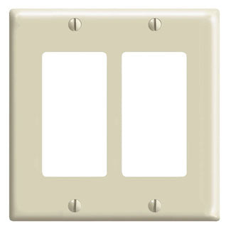 Leviton 80409-I | 2-Gang Decora/GFCI Device Decora Wallplate/Faceplate, Standard Size, Thermoset, Device Mount - Ivory