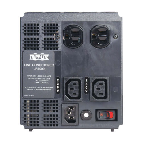 Tripp-Lite LR1000 | 1000W 230V Power Conditioner with Automatic Voltage Regulation (AVR), AC Surge Protection, 4 Outlets, UNIPLUGINT Adapter