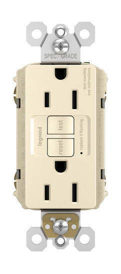 Legrand 1597-TRLA | Radiant Collection | Radiant Spec-Grade 15A Tamper-Resistant Self-Test GFCI Receptacle, Light Almond