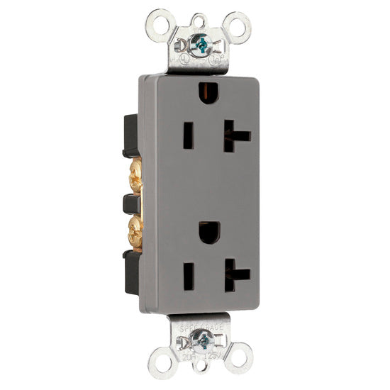 Legrand 26352-GRY | Pass and Seymour | Heavy-Duty Decorator Spec Grade Receptacles, Back & Side Wire, 20A, 125V, Gray