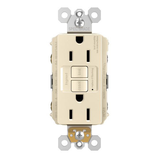 Legrand 1597-LA | Radiant Collection | Radiant Spec-Grade 15A Self-Test GFCI Receptacle, Light Almond