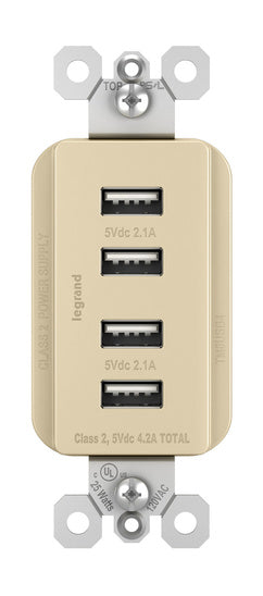 Legrand TM8USB4ICC6 | Radiant Collection | Radiant Quad USB Charger, Ivory