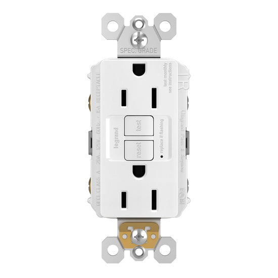 Legrand 1597TRW | Radiant Collection | Radiant Spec-Grade 15A Tamper-Resistant Self-Test GFCI Receptacle, White