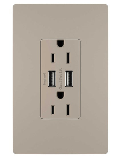 Legrand TM826USBNICC6 | Radiant Collection | Radiant 15A Tamper-Resistant USB Outlet, Nickel