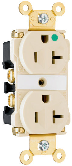 Legrand 8300-ILI | Pass and Seymour | Extra Heavy-Duty Hospital Grade LED Illuminated Face Receptacles, Back & Side Wire, 20A, 125V, Ivory