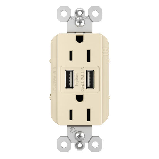 Legrand TM826USBLACC6 | Radiant Collection | Radiant 15A Tamper-Resistant USB Outlet, Light Almond
