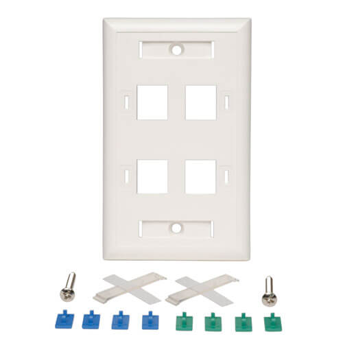 Tripp-Lite N042-001-04-WH | 4-Port Keystone Faceplate, Single Gang, ID Labels, White, TAA