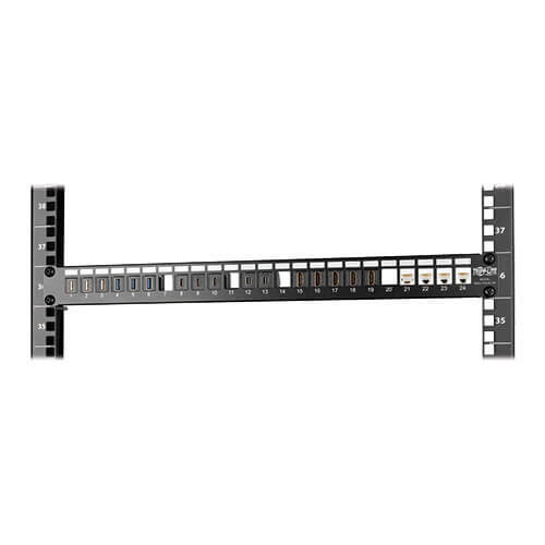 Tripp-Lite N062-024-KJ-SH | 24-Port 1U Rack-Mount Shielded Blank Keystone/Multimedia Patch Panel, RJ45 Ethernet, USB, HDMI, Cat5e/6, TAA