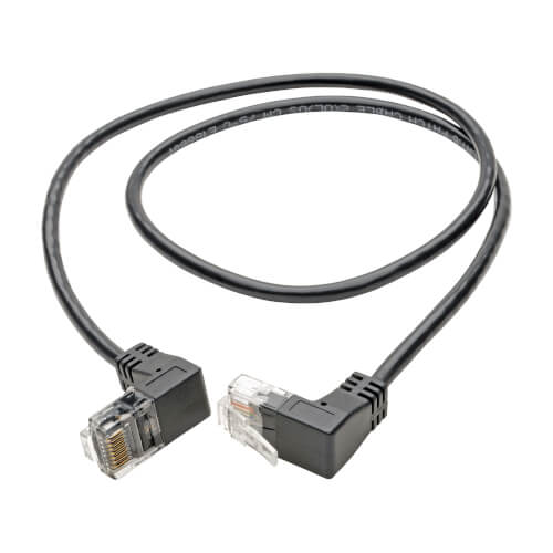 Tripp-Lite N201-SR2-BK | Right-Angle Cat6 Gigabit Snagless Molded Slim UTP Ethernet Cable (RJ45 M/M), Black, 2 ft. (0.61 m)