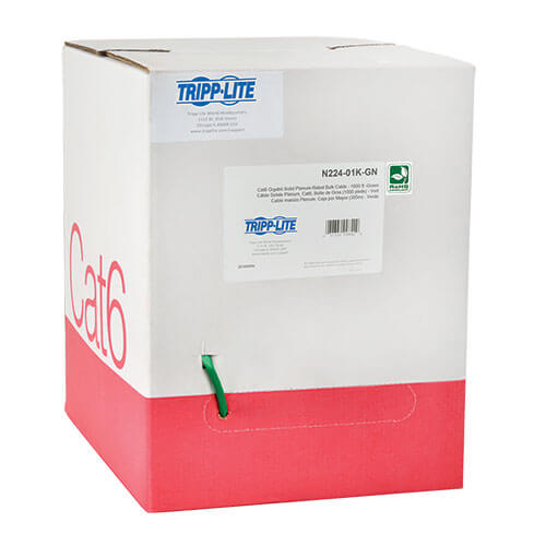 Tripp-Lite N224-01K-GN | Cat6 Gigabit Solid-Core Plenum-Rated UTP CMP PVC Bulk Ethernet Cable, Green, 1000 ft. (304.8 m)