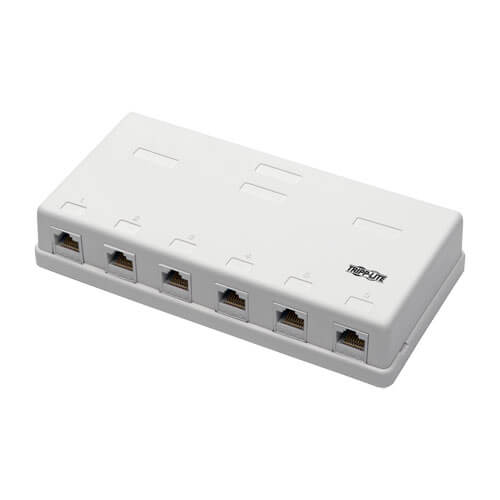 Tripp-Lite N236-006-WH | Pre-Configured Unshielded Cat6 6-Port Surface-Mount Box, 110 IDC, RJ45, White