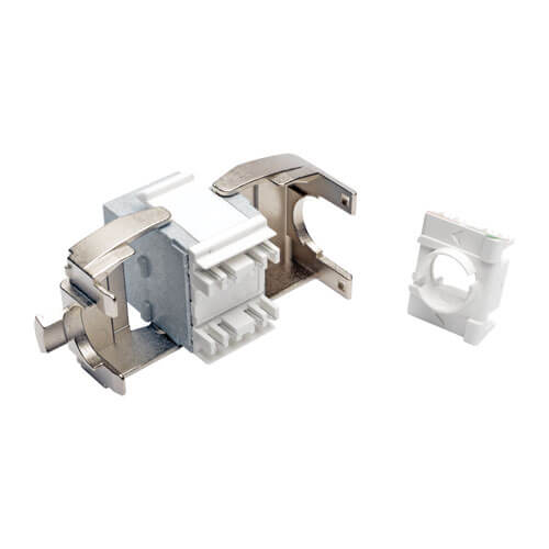 Tripp-Lite N238-001-GY-TFA | Toolless Cat6a Keystone Jack, PoE/PoE+ Compliant, Shuttered - Gray, TAA
