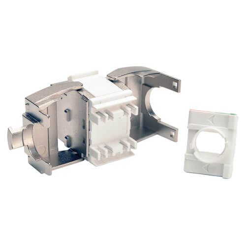 Tripp-Lite N238-001-SH-TFA | Toolless Shielded Cat6a Keystone Jack, PoE/PoE+ Compliant, Shuttered - Silver, TAA