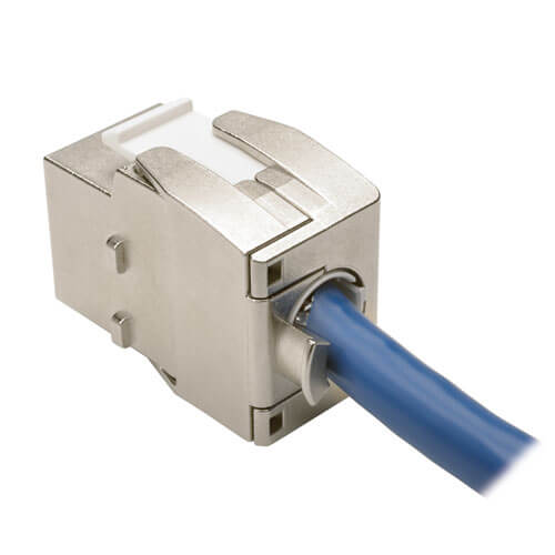 Tripp-Lite N238-001-SH-TFA | Toolless Shielded Cat6a Keystone Jack, PoE/PoE+ Compliant, Shuttered - Silver, TAA