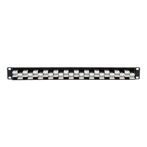 Tripp-Lite N252-024-6A-OF | 24-Port 1U Rack-Mount Cat6a/Cat6/Cat5e 110 Offset Patch Panel with Cable Management Bar, 110 Punchdown, RJ45, TAA