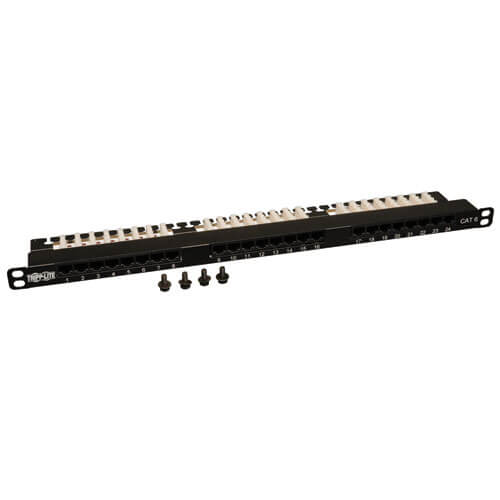 Tripp-Lite N252-024-HU | 24-Port 0.5U Rack-Mount Cat6/Cat5 110 Patch Panel 568B, RJ45 Ethernet, TAA