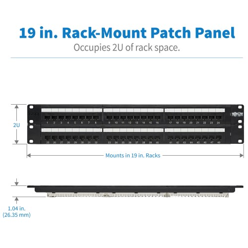 Tripp-Lite N252-048 | 48-Port 2U Rack-Mount Cat6/Cat5 110 Patch Panel, 568B, RJ45 Ethernet, TAA
