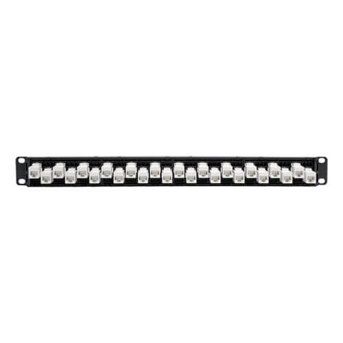 Tripp-Lite N254-024-6A-OF | 24-Port 1U Rack-Mount Cat6a/Cat6/Cat5e Offset Feed-Through Patch Panel with Cable Management Bar, RJ45 Ethernet, TAA