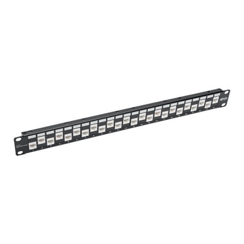 Tripp-Lite N254-024-6A-OF | 24-Port 1U Rack-Mount Cat6a/Cat6/Cat5e Offset Feed-Through Patch Panel with Cable Management Bar, RJ45 Ethernet, TAA