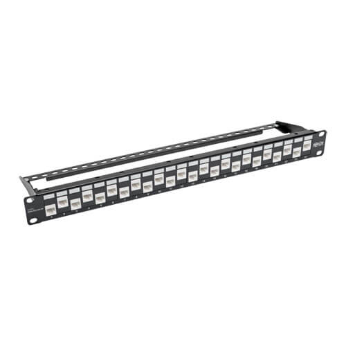 Tripp-Lite N254-024-6A-OF | 24-Port 1U Rack-Mount Cat6a/Cat6/Cat5e Offset Feed-Through Patch Panel with Cable Management Bar, RJ45 Ethernet, TAA